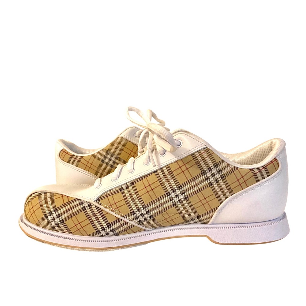 Dexter Famous Plaid Bowling Shoes Womens 10 Mens 8 Slide Rite Tan White w/ Box - Picture 7 of 16